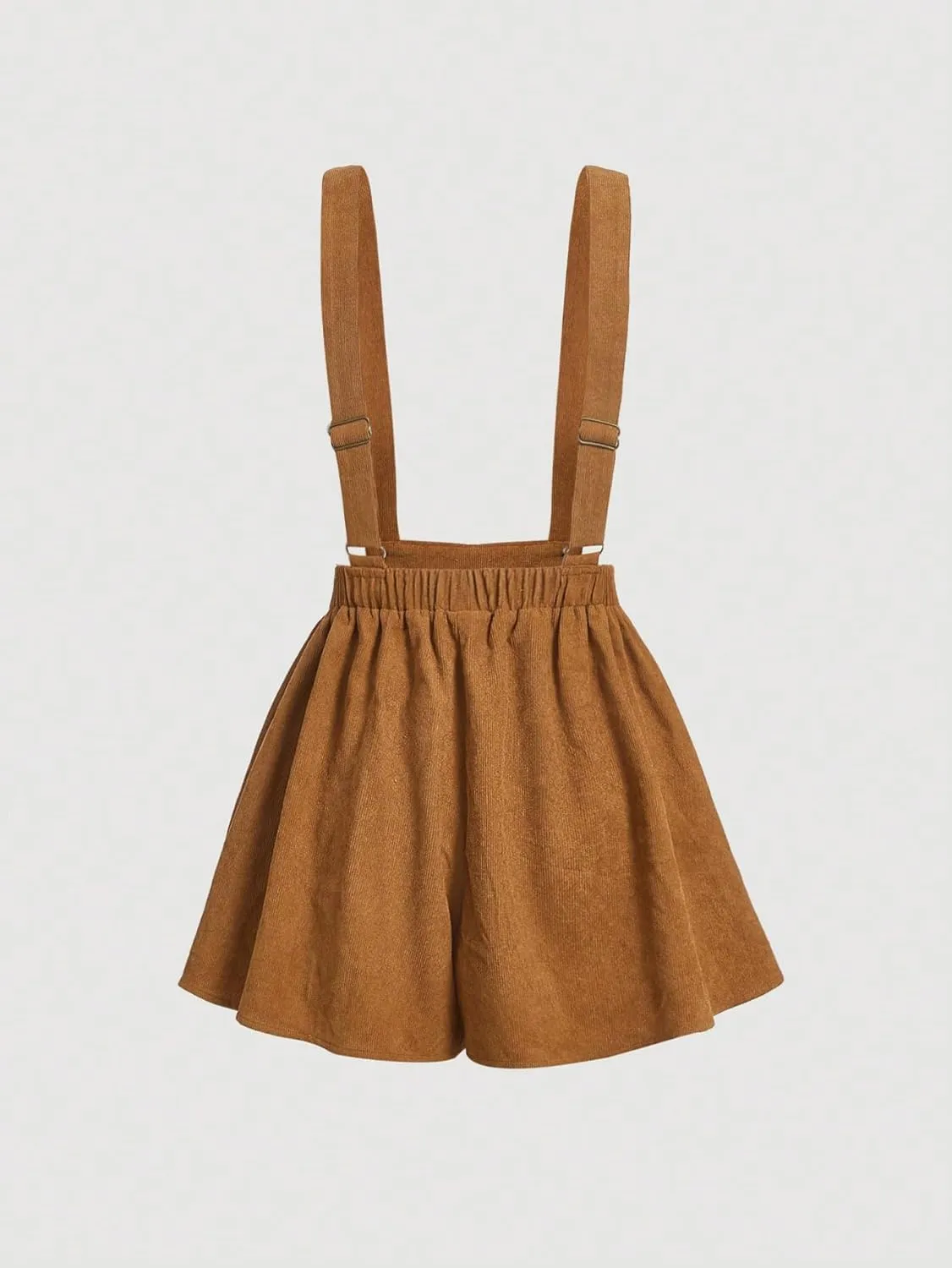 WDIRARA Women's Double Breasted Fold Pleated Skirt Solid Corduroy Pinafore Overall Skirts