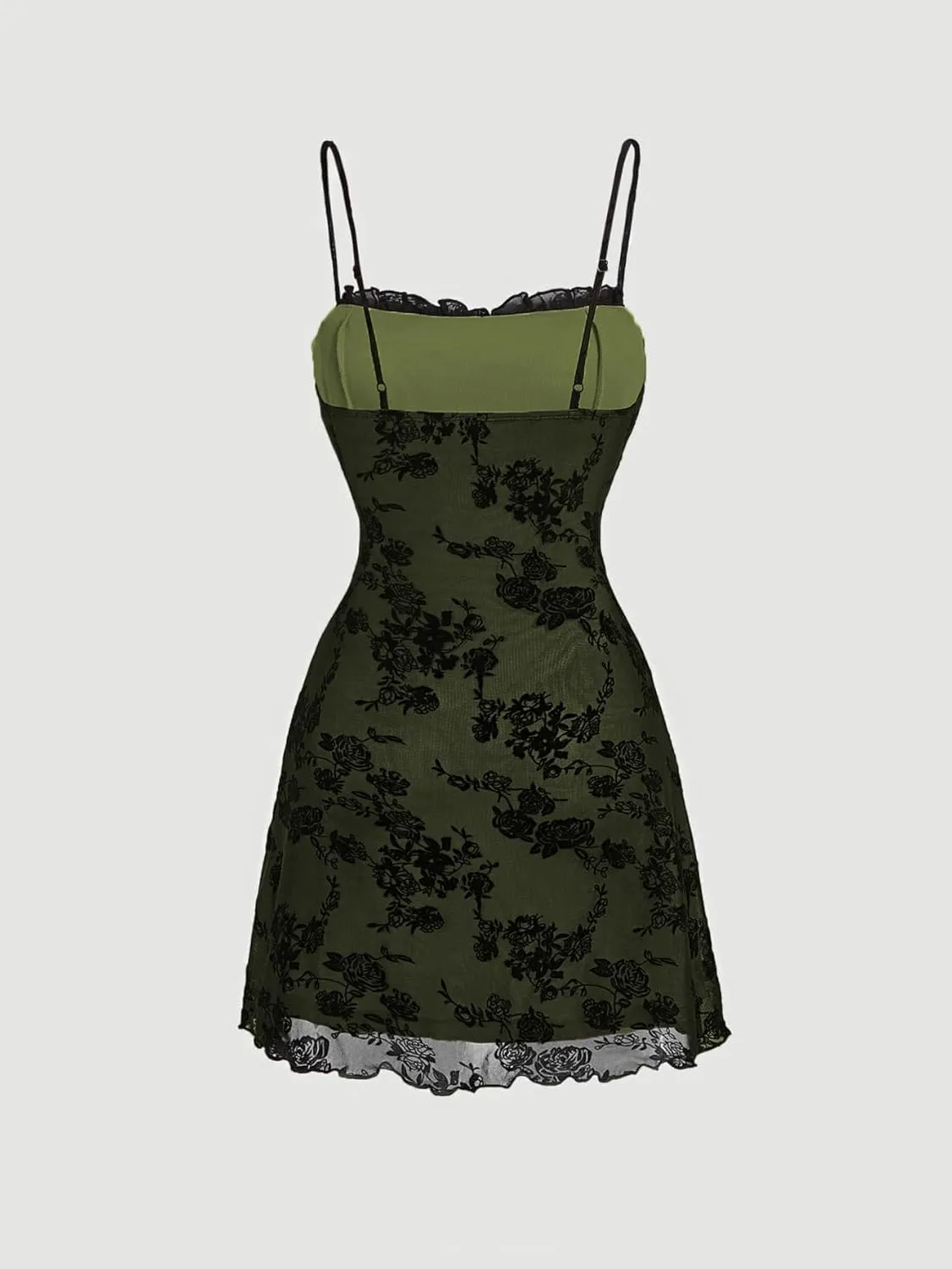 WDIRARA Women's Mesh Sheer Y2K 90s Goth Fairy A Line Mini Cami Dress