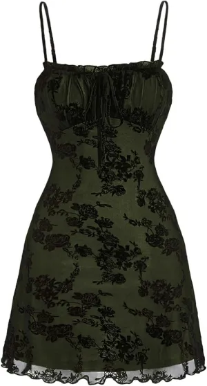 WDIRARA Women's Mesh Sheer Y2K 90s Goth Fairy A Line Mini Cami Dress