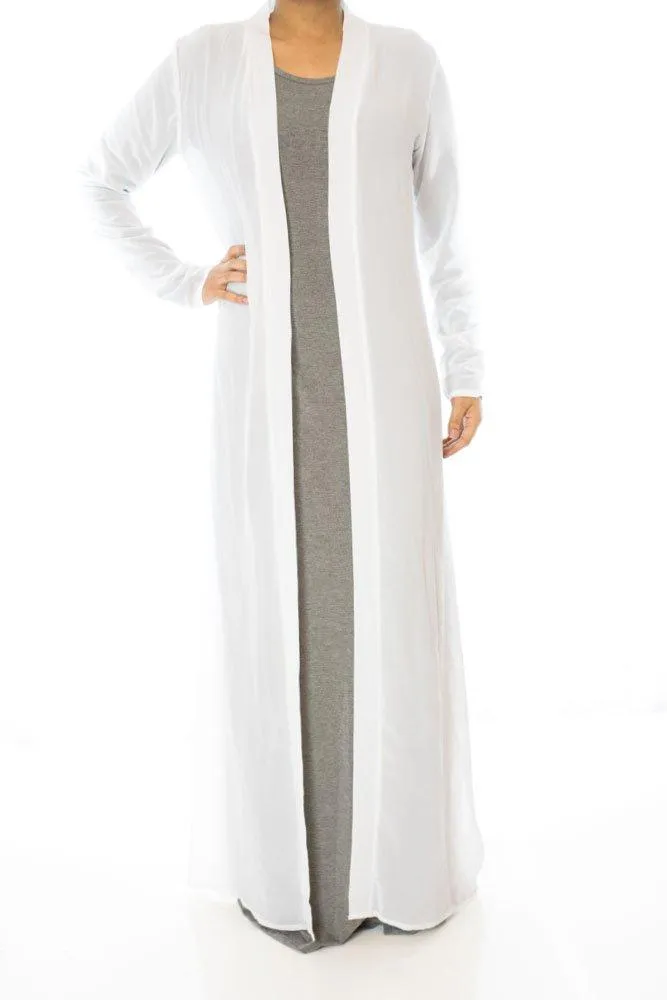White Basic Maxi Cardigan