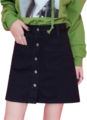 Woman Denim Skirt Vintage Harajuku Style Elegant A-Line Skirt High Waisted Casual Skirt with Pocket
