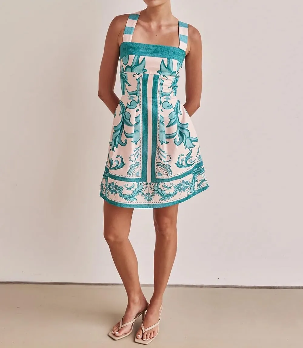 Women Boho Graphic Mini Dress Spaghetti Strap A Line Dress Graffiti Halter Dresses Colorful Summer Sundress