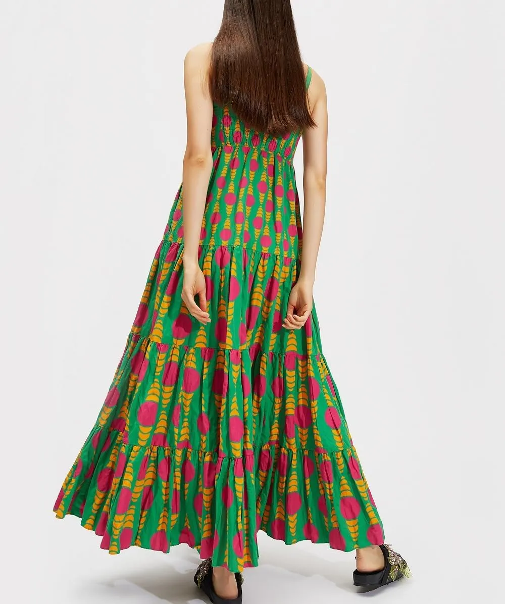 Women Boho Maxi Cami Dress Graphic Spaghetti Strap Long Dress Floral Backless Flowy Sundress Summer Beach Dress