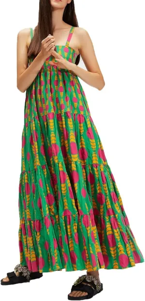 Women Boho Maxi Cami Dress Graphic Spaghetti Strap Long Dress Floral Backless Flowy Sundress Summer Beach Dress
