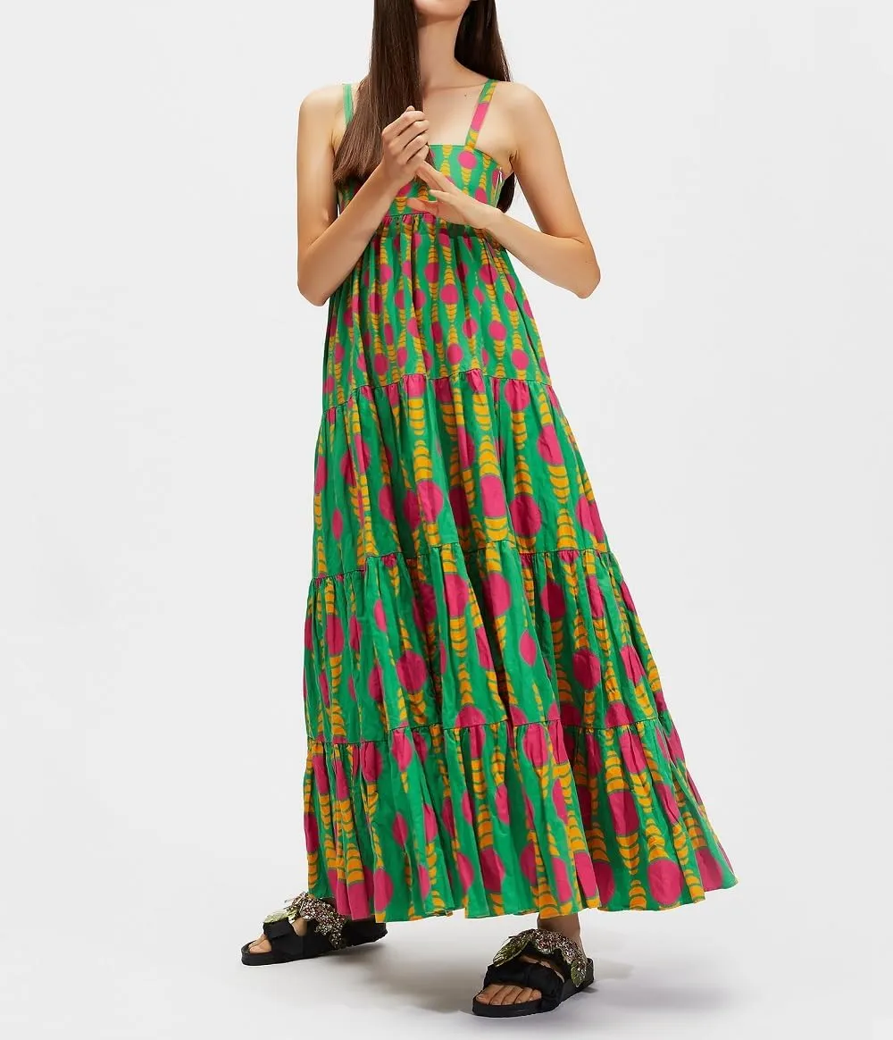 Women Boho Maxi Cami Dress Graphic Spaghetti Strap Long Dress Floral Backless Flowy Sundress Summer Beach Dress