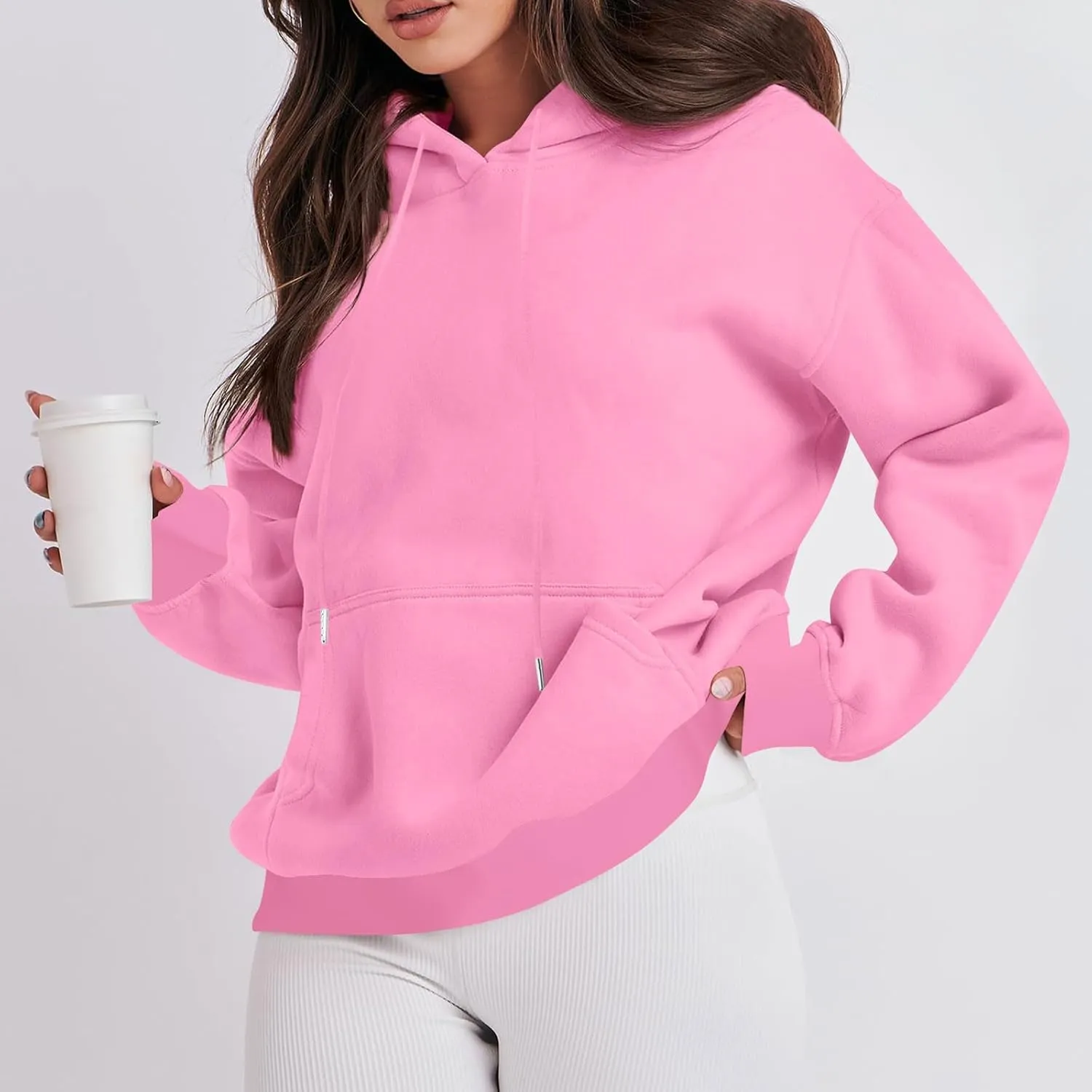 Women Fleece Baggy Hoodie Drop Shoulder Drawstring Oversized Sweatshirt Comfy Lightweight Fall Clothes for Teen Girls