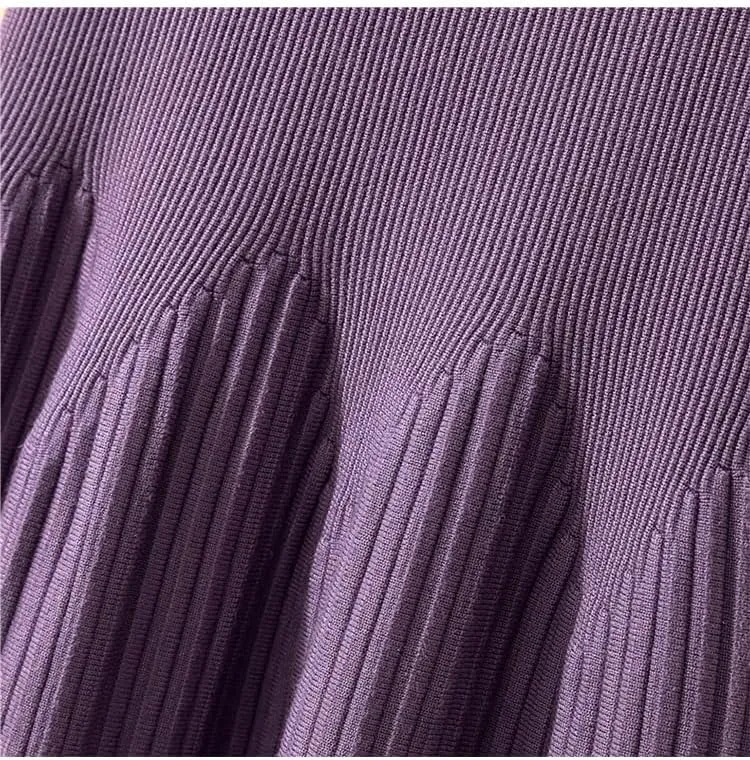 Women Knitted Midi Long Skirt Autumn Winter A Line High Waist Pleated Mid-Length Skirt Female