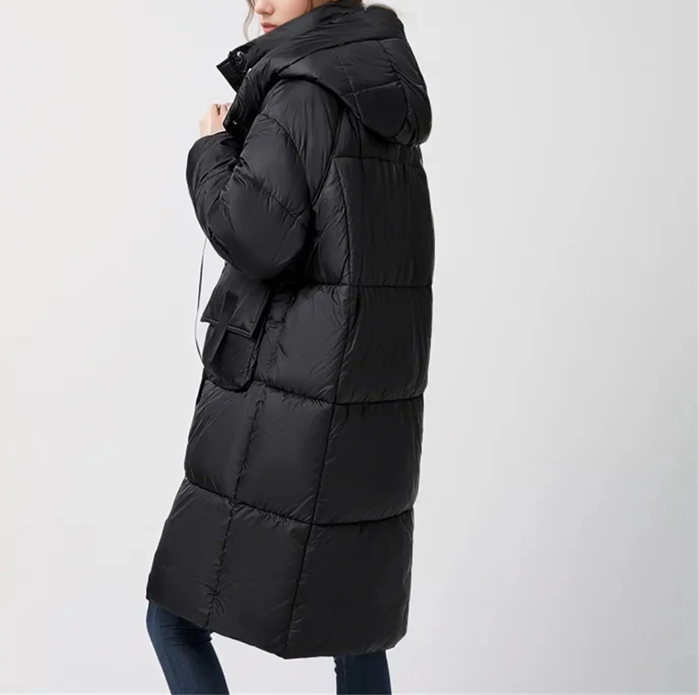 Women Medium Long Large Pocket Parka Coat Vintage Hooded Thick Cotton-Padded Jacket