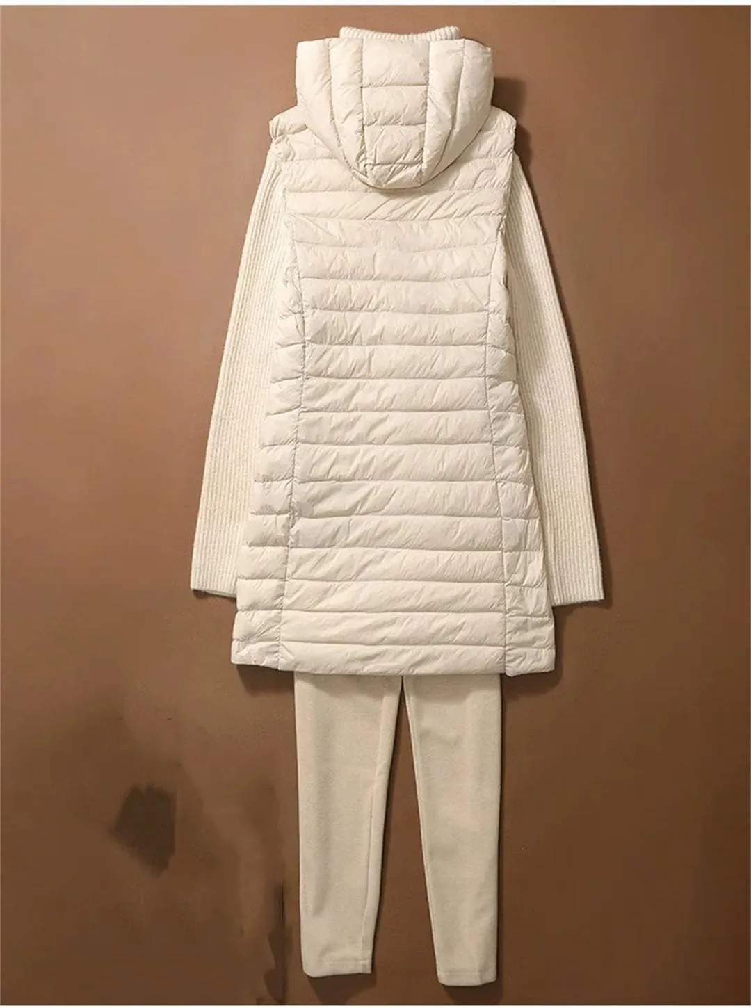 Women Midi Long Lightweightthin Down Vest Women Winter Long Hooded Jackets Slim Waistcoat Casual Basic
