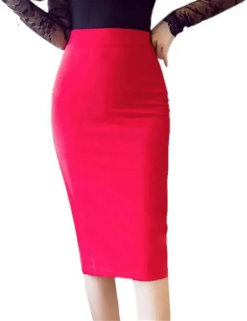 Women Pencil Long Skirts High Waist Casual Summer Sexy Skirts Slim Red Office Work Wear Black Skirt