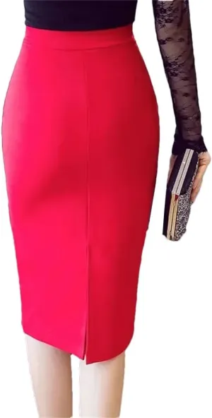 Women Pencil Long Skirts High Waist Casual Summer Sexy Skirts Slim Red Office Work Wear Black Skirt