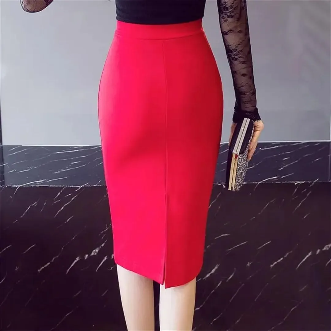 Women Pencil Long Skirts High Waist Casual Summer Sexy Skirts Slim Red Office Work Wear Black Skirt