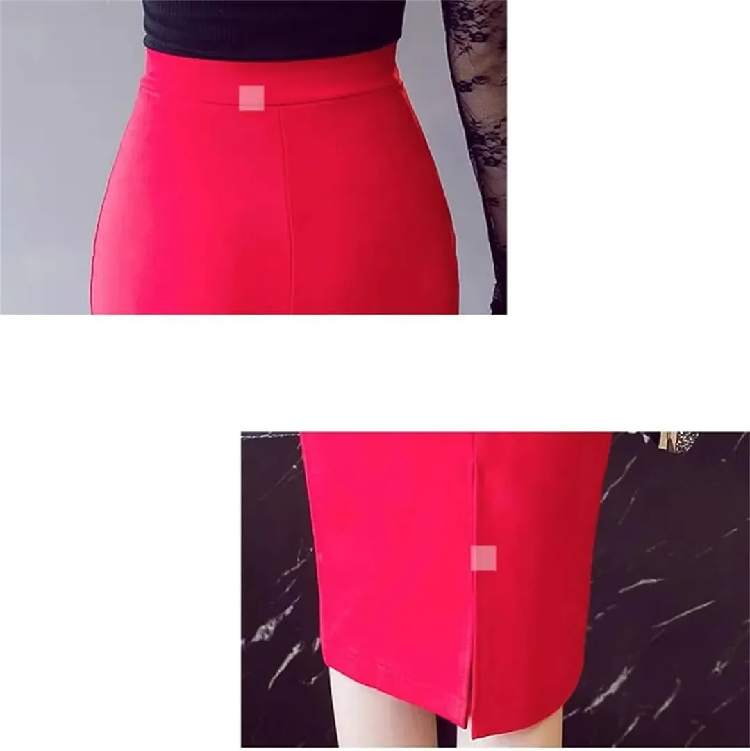 Women Pencil Long Skirts High Waist Casual Summer Sexy Skirts Slim Red Office Work Wear Black Skirt