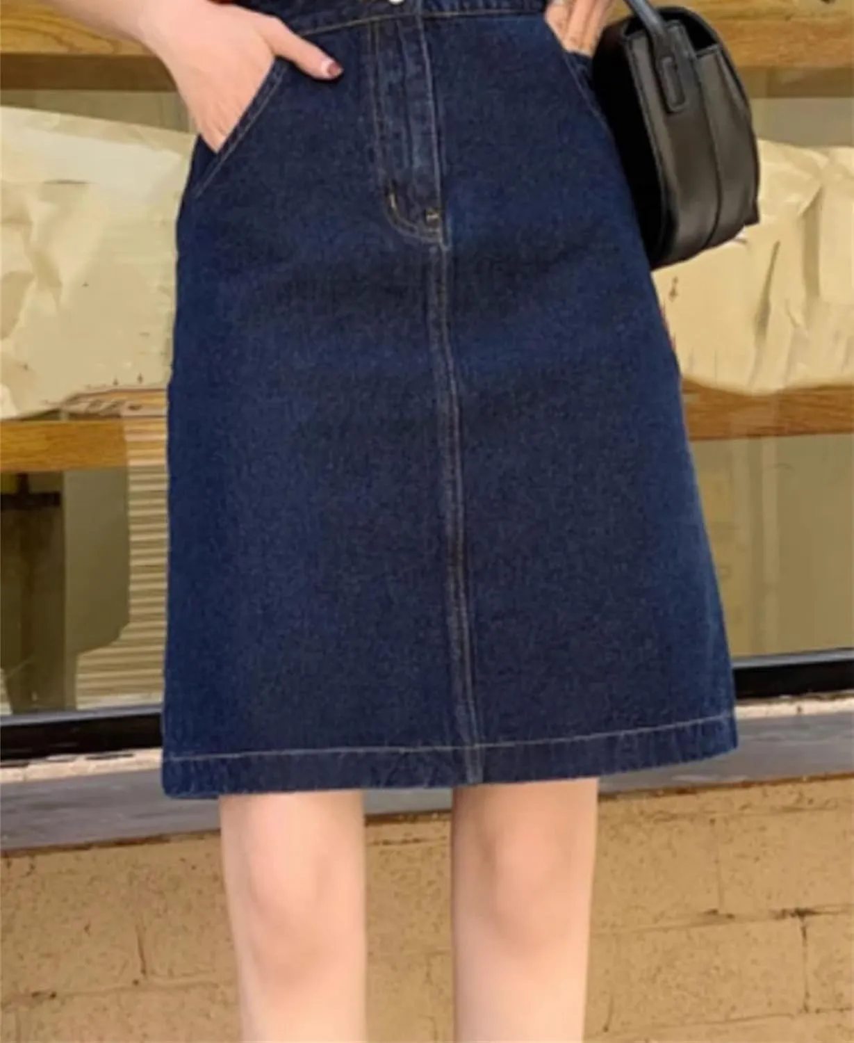 Women Slit Denim Skirts Vintage Solid Office Lady Elegant A-Line Skirt Summer High Waisted Casual Skirt