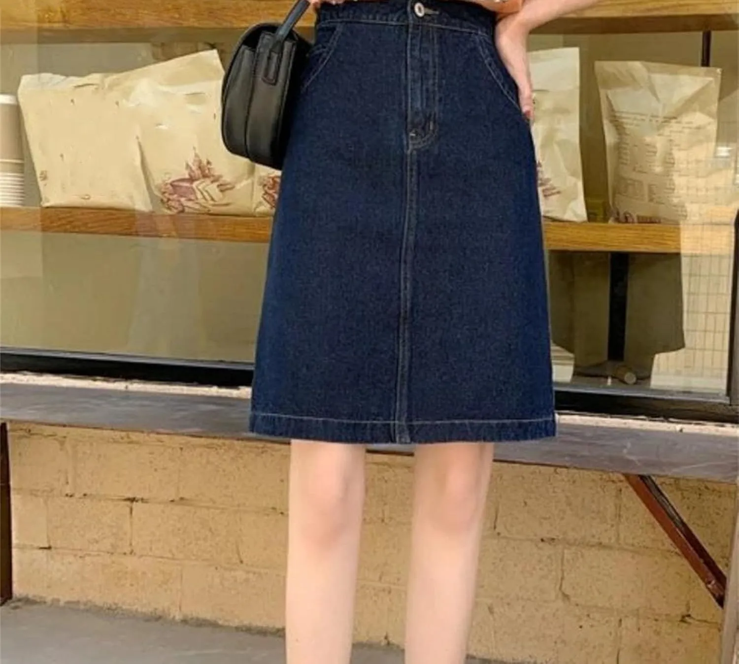 Women Slit Denim Skirts Vintage Solid Office Lady Elegant A-Line Skirt Summer High Waisted Casual Skirt
