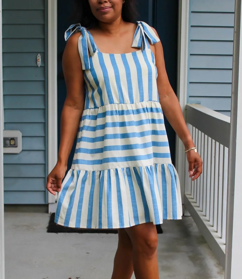 Women Striped Mini Cami Dress Spaghetti Strap Boho Short Dress Tie Shoulder Flowy Sundress Summer Beach Dress
