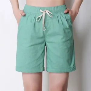 Women Summer Shorts Solid Pocket-Linen