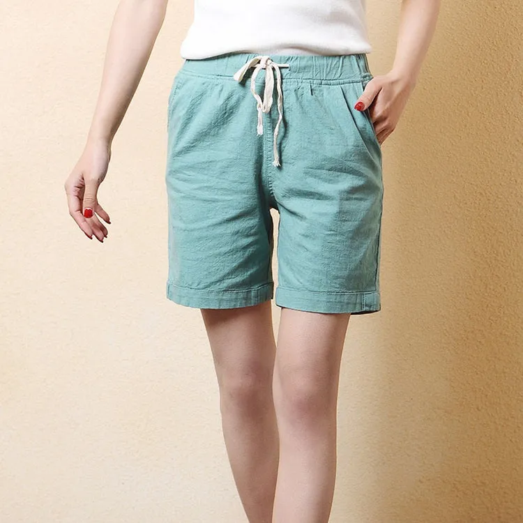 Women Summer Shorts Solid Pocket-Linen