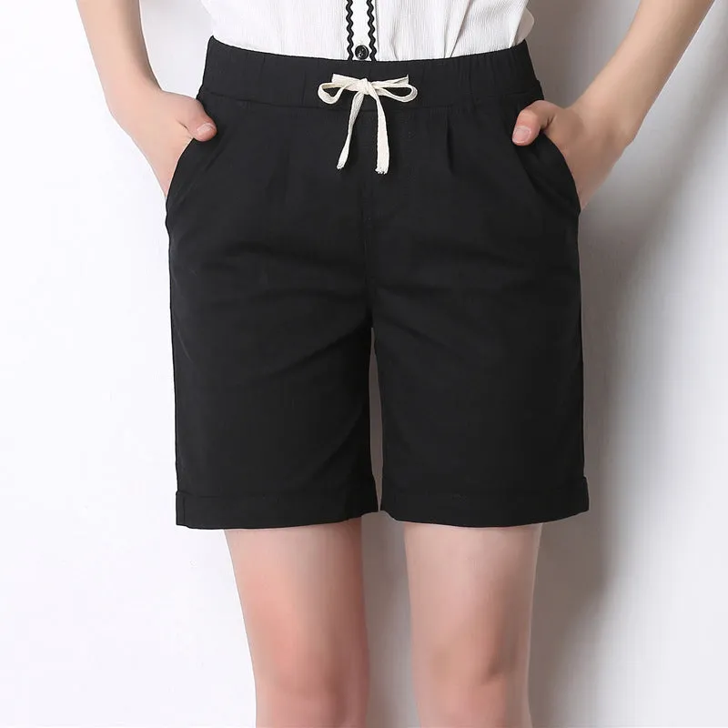 Women Summer Shorts Solid Pocket-Linen