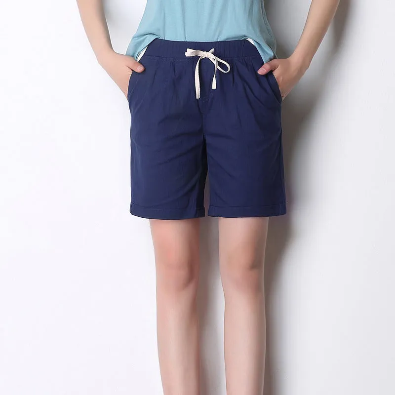 Women Summer Shorts Solid Pocket-Linen