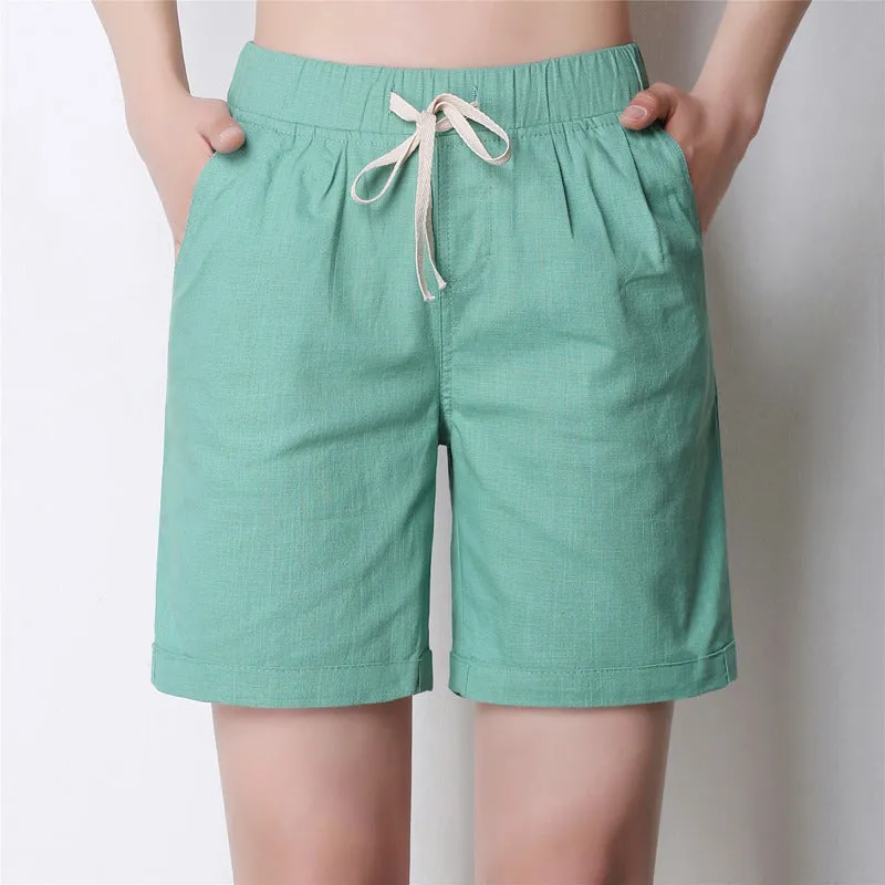Women Summer Shorts Solid Pocket-Linen