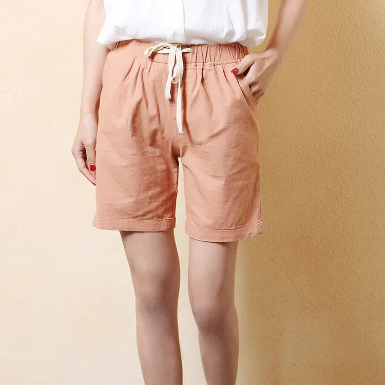 Women Summer Shorts Solid Pocket-Linen