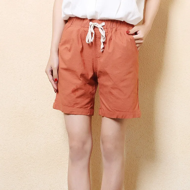 Women Summer Shorts Solid Pocket-Linen