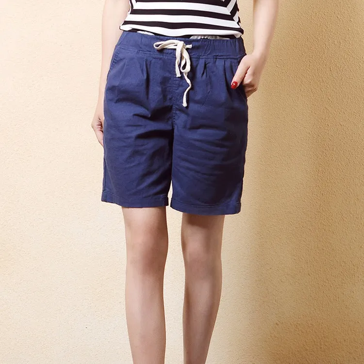Women Summer Shorts Solid Pocket-Linen
