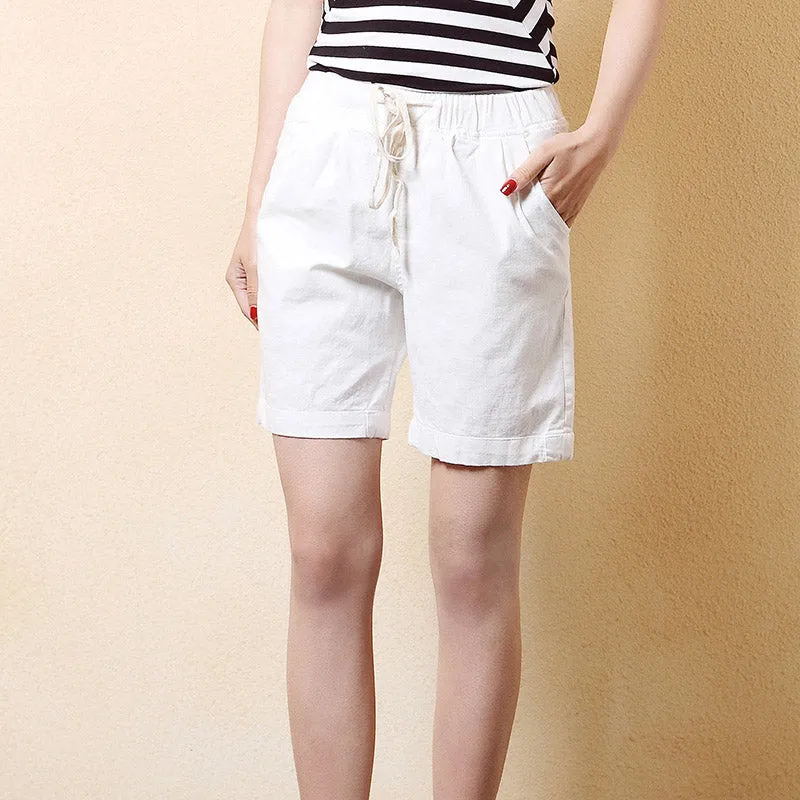Women Summer Shorts Solid Pocket-Linen