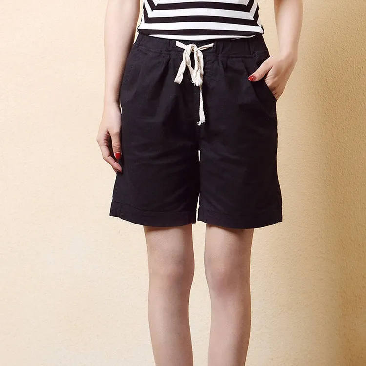 Women Summer Shorts Solid Pocket-Linen