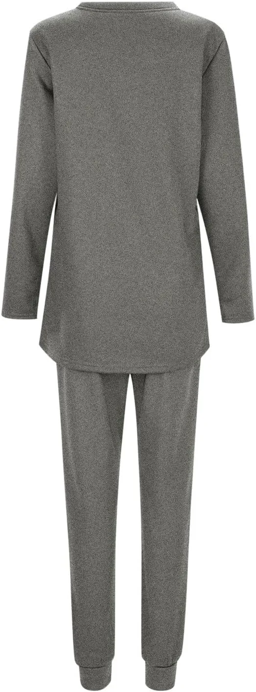 Women Warm Pajama Set Fleece Lined Long Sleeve Crewneck Sweatshirt Pullover Thicken High Waist Pants Loungewear