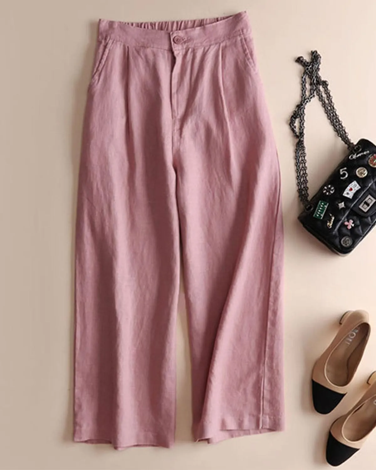 Women's 100% Linen Wide Leg Pants Summer Casual Cropped Palazzo Beach Pants Outfits 2025 Trendy