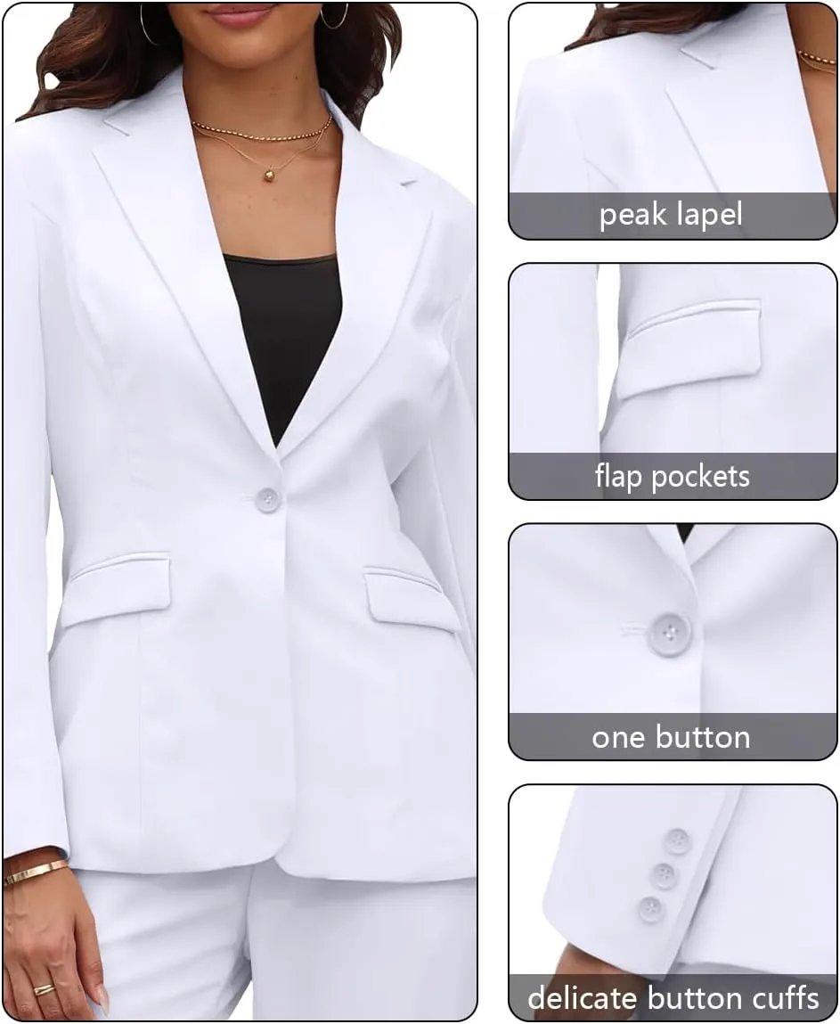 Women's 2 Piece Suit One Button Slim Fit Dressy Blazer Pants Suit Set Business Casual Outfits for Women