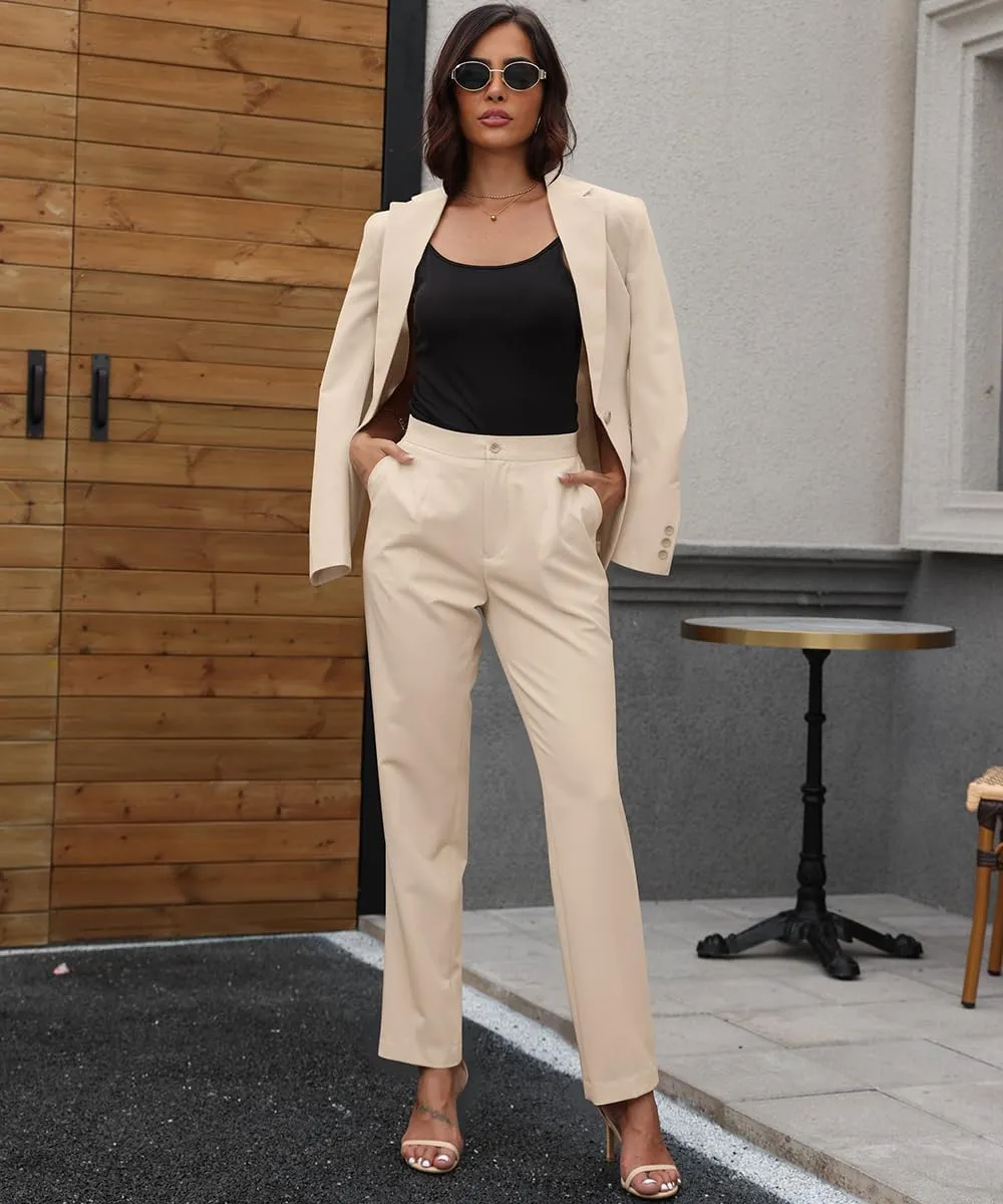 Women's 2 Piece Suit One Button Slim Fit Dressy Blazer Pants Suit Set Business Casual Outfits for Women