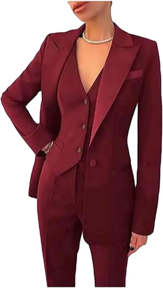 Women's 3 Piece Office Work Suit Blazer Vest Pants Business Outfits Pants Suit Set Prom Party Suit
