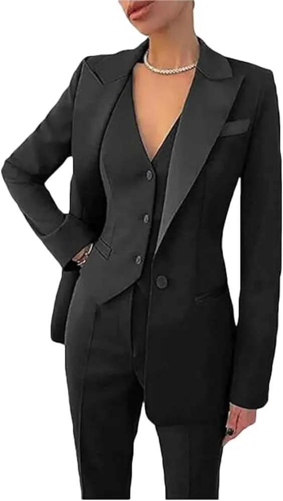 Women's 3 Piece Office Work Suit Blazer Vest Pants Business Outfits Pants Suit Set Prom Party Suit