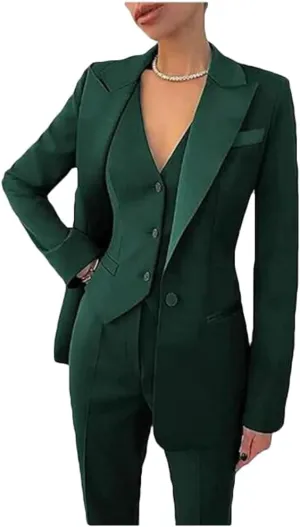 Women's 3 Piece Office Work Suit Blazer Vest Pants Business Outfits Pants Suit Set Prom Party Suit