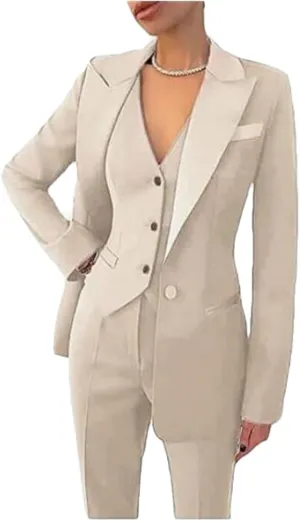 Women's 3 Piece Office Work Suit Blazer Vest Pants Business Outfits Pants Suit Set Prom Party Suit