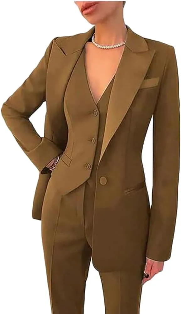 Women's 3 Piece Office Work Suit Blazer Vest Pants Business Outfits Pants Suit Set Prom Party Suit