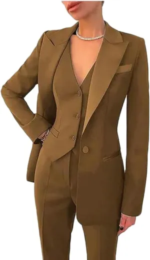 Women's 3 Piece Office Work Suit Blazer Vest Pants Business Outfits Pants Suit Set Prom Party Suit