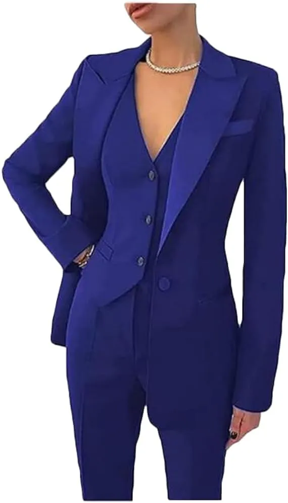 Women's 3 Piece Office Work Suit Blazer Vest Pants Business Outfits Pants Suit Set Prom Party Suit