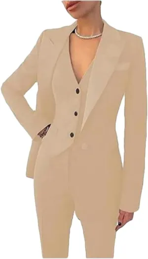 Women's 3 Piece Office Work Suit Blazer Vest Pants Business Outfits Pants Suit Set Prom Party Suit