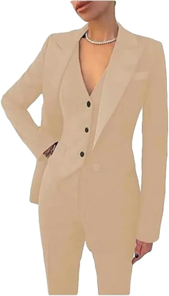 Women's 3 Piece Office Work Suit Blazer Vest Pants Business Outfits Pants Suit Set Prom Party Suit