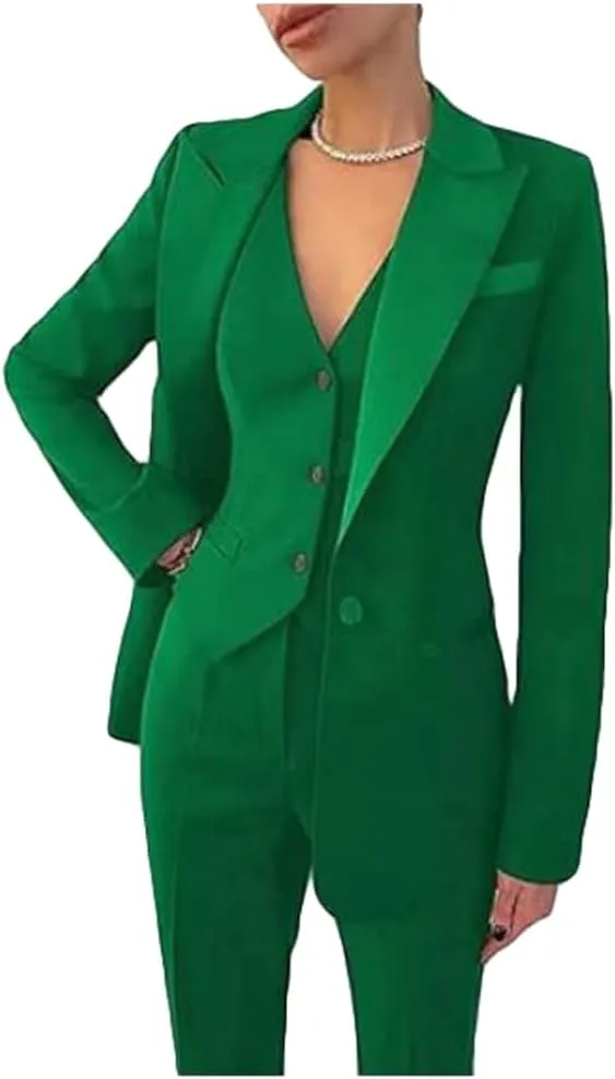 Women's 3 Piece Office Work Suit Blazer Vest Pants Business Outfits Pants Suit Set Prom Party Suit