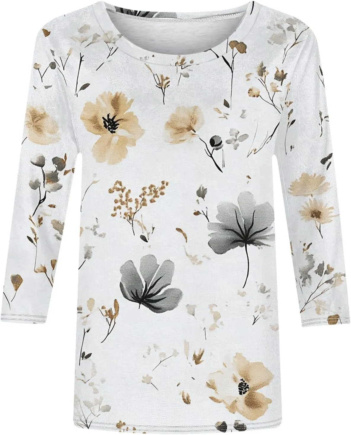Women's 3/4 Length Sleeve Tops Casual Round Neck Tunic Shirts Spring Summer Basic Tees Loose Fit Business Work Blouse