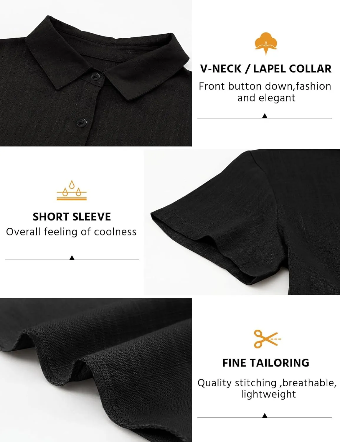 Womens Button Down Shirts Cotton Summer Tops V Neck Short Sleeve Shirt Collar Blouse Casual Plain Tshirt Work Tops