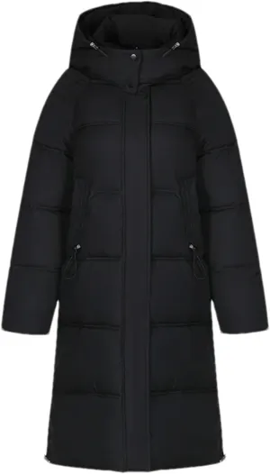 Women's Casual Hooded High Neck Parka Coat Vintage Long Over-The-Knee Cotton-Padded Jacket