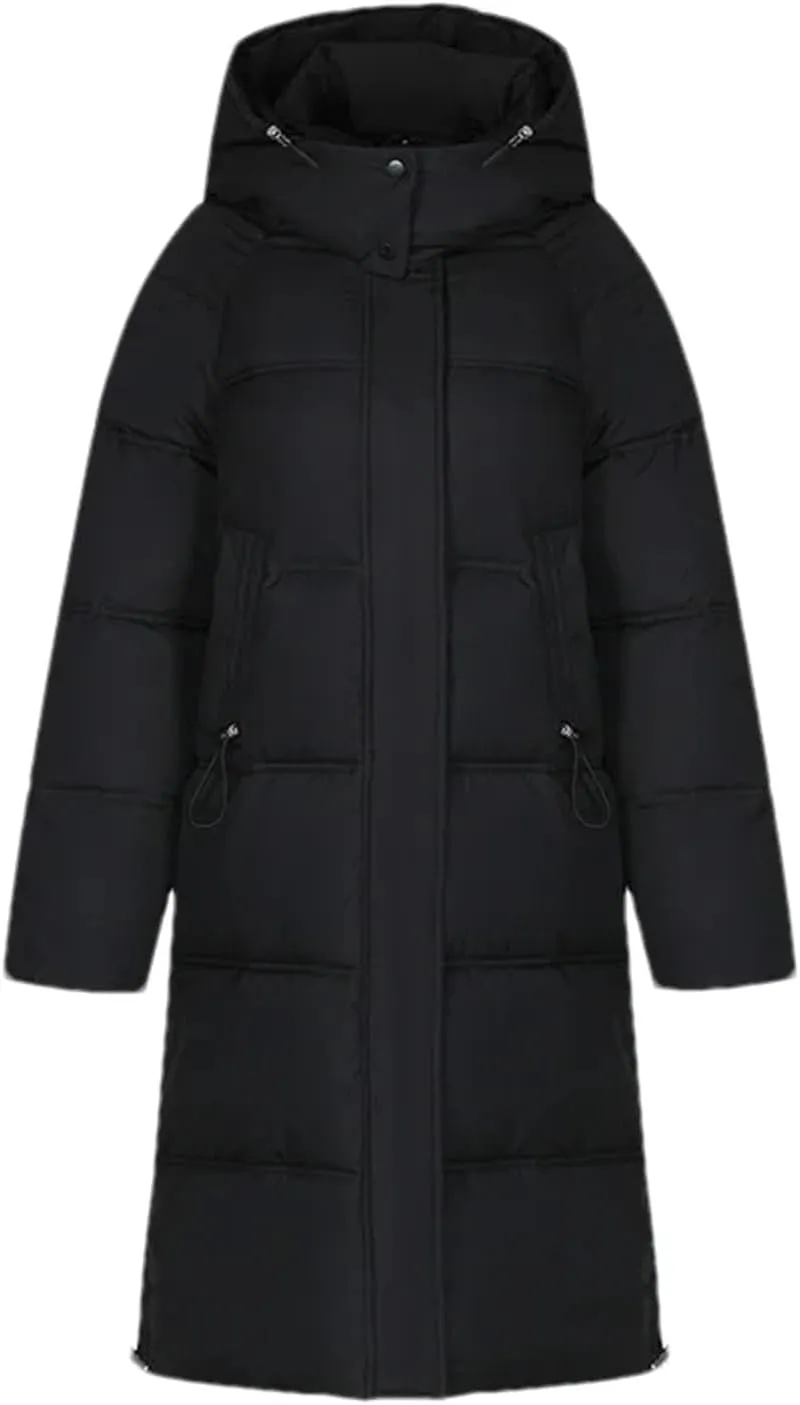 Women's Casual Hooded High Neck Parka Coat Vintage Long Over-The-Knee Cotton-Padded Jacket