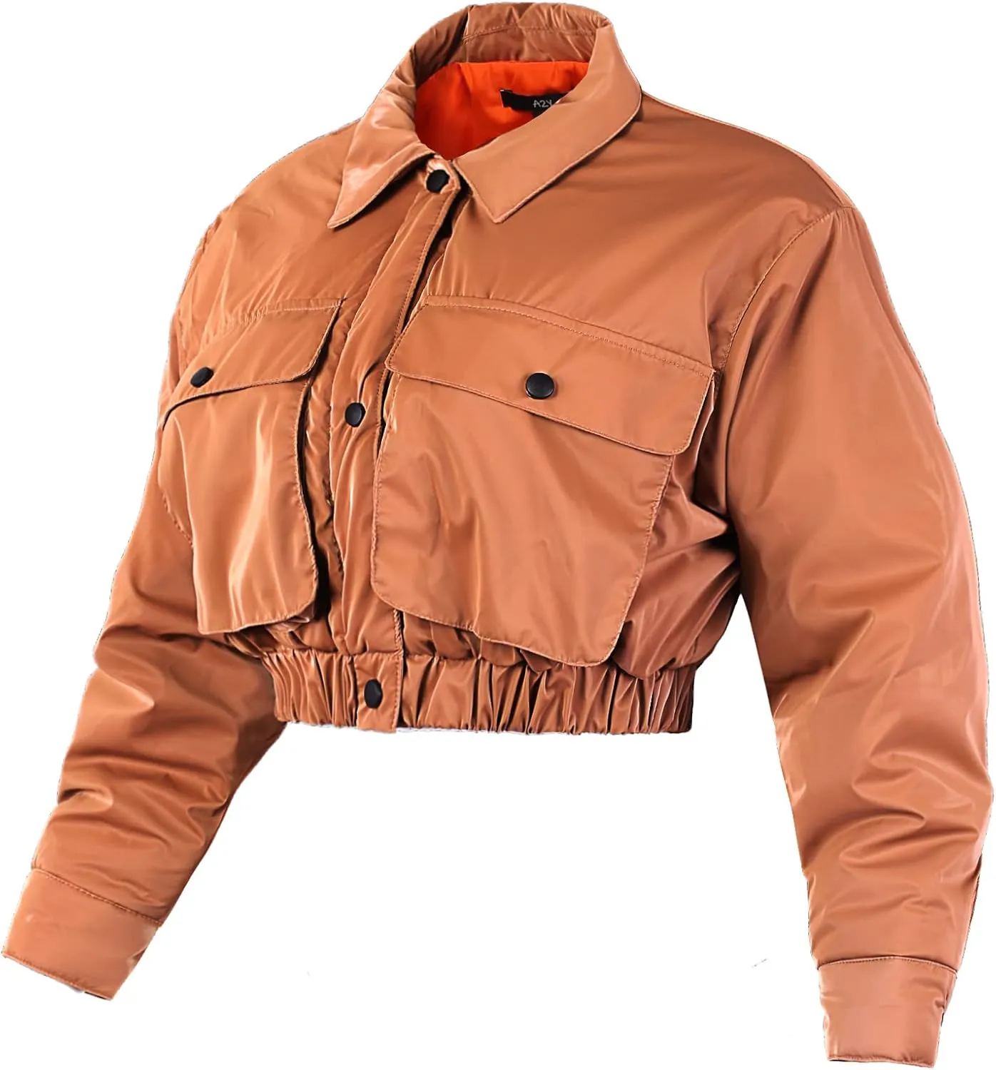 Women's Cropped Front Two Pocket Snap Quilted Padding Bomber Jacket
