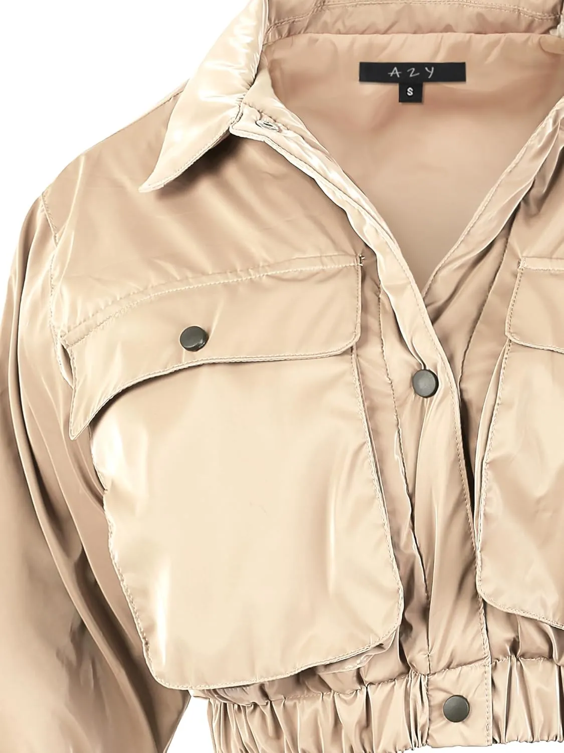 Women's Cropped Front Two Pocket Snap Quilted Padding Bomber Jacket